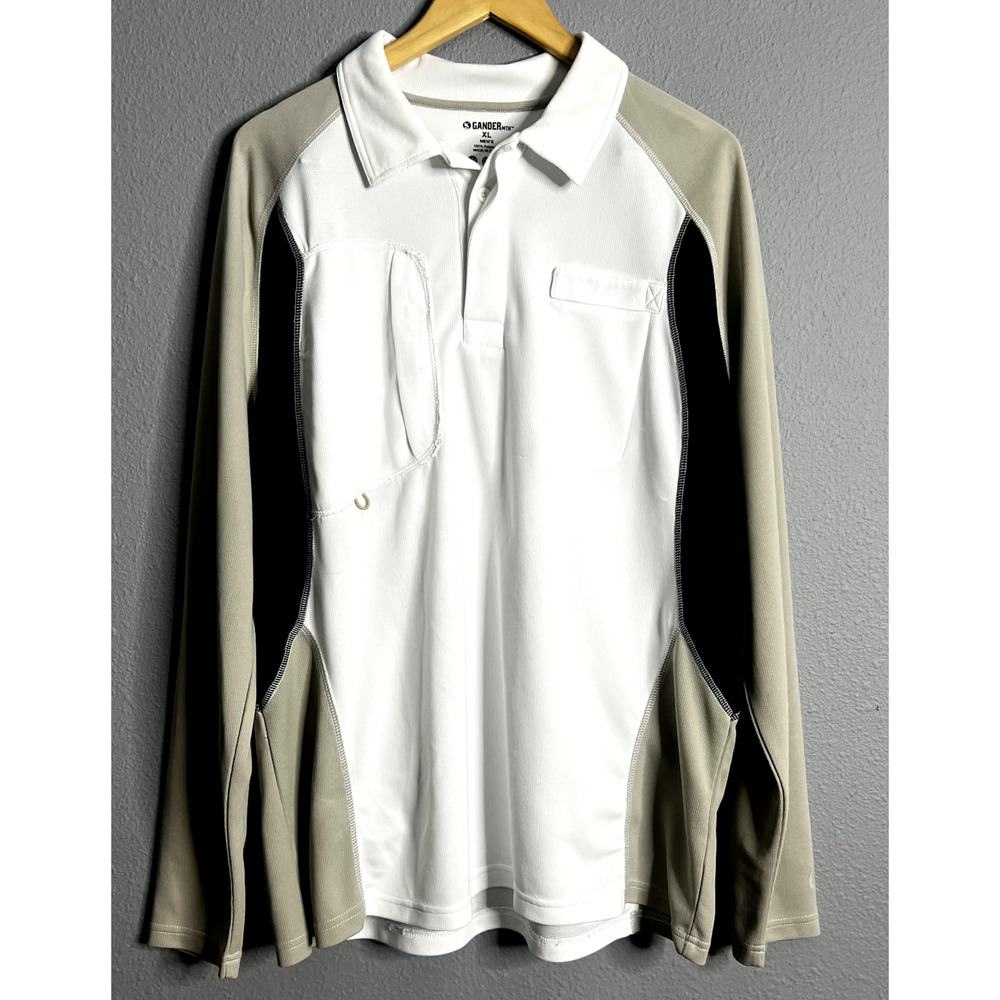 Gander Mountain Mens XL Vented Fishing Long Sleeve White Tech UV UPF 30+ Wicking